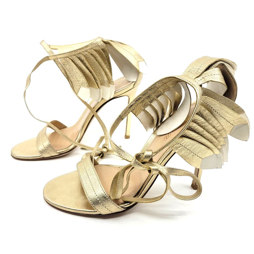 Gianvito Rossi Feathered Lace Up Stiletto Heels 4" EU 36 US 6 Gold White - Picture 10 of 15
